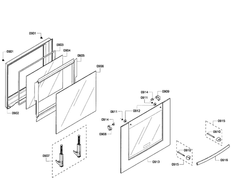 Door Assy Diagram and Parts List for HBL5750UC 06 Bosch Microwave