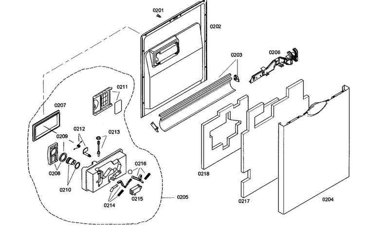 Door Assy Diagram and Parts List for SHE46C02UC 43 Bosch Dishwasher