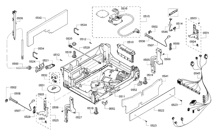 Base Diagram and Parts List for SHX8PT55UC 05 Bosch Dishwasher