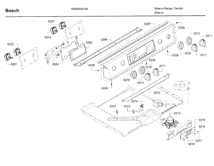 Control Panel Diagram and Parts List for HEI8054U 06 Bosch Range