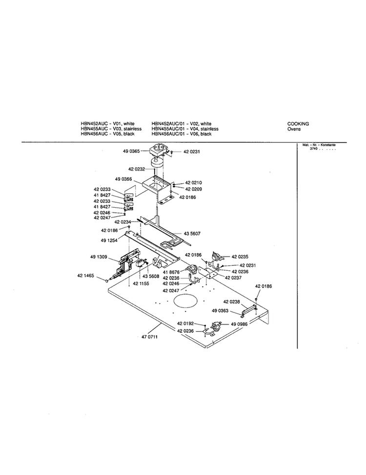Lower Internal Panel Diagram and Parts List for HBN452AUC 01 Bosch Wall Oven