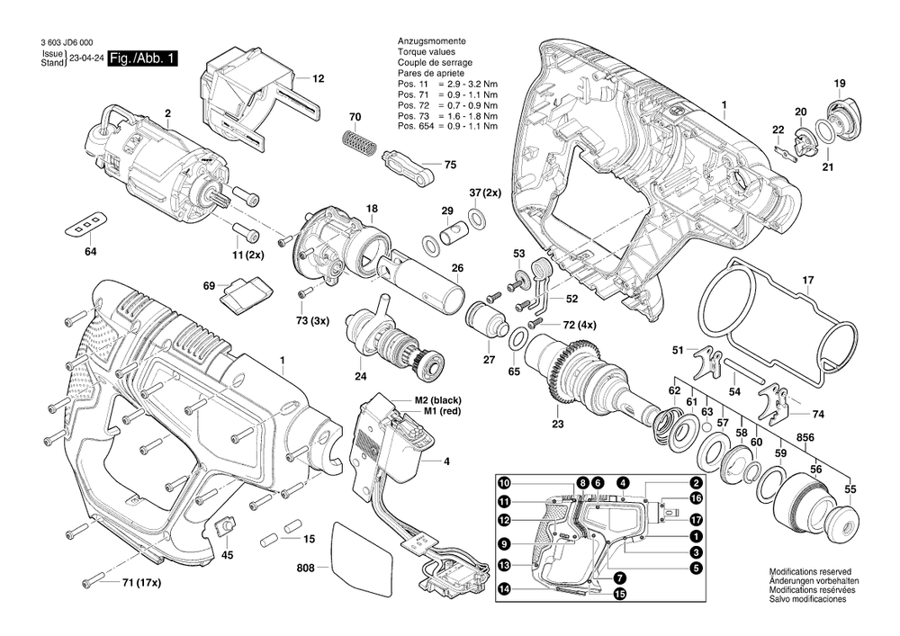 Diagram 1 Diagram and Parts List for 3603JD6000  Bosch Hammer Drill