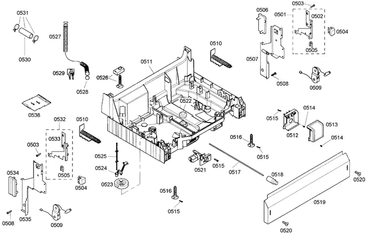 Base Diagram and Parts List for SHE33M05UC 46 Bosch Dishwasher
