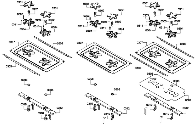 Burners Assy Diagram and Parts List for PRD366EPG-01  Thermador Range
