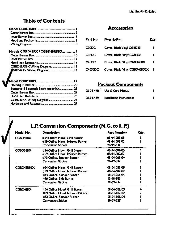 Table Of Contents Diagram and Parts List for CGBD30RX  Thermador Grill