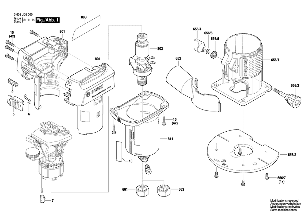 Diagram 1 Diagram and Parts List for 3603JD5000  Bosch Router