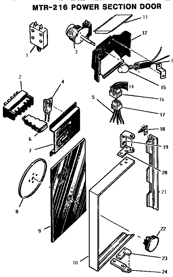 Power Section Door Diagram and Parts List for MTR-36  Thermador Microwave