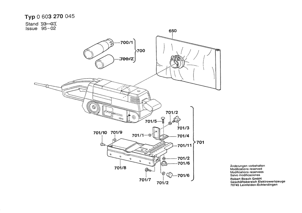 Section 2 Diagram and Parts List for PBS75 0603270045 Bosch Belt or Drum Sander