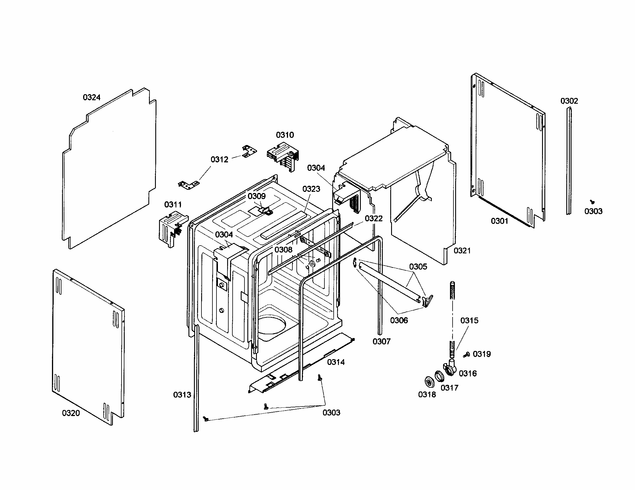 Body Diagram and Parts List for S35KMK17UC 43 Bosch Dishwasher