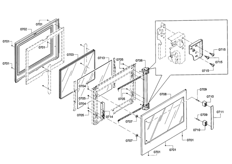 Door Diagram and Parts List for HBLP651RUC 01 Bosch Wall Oven