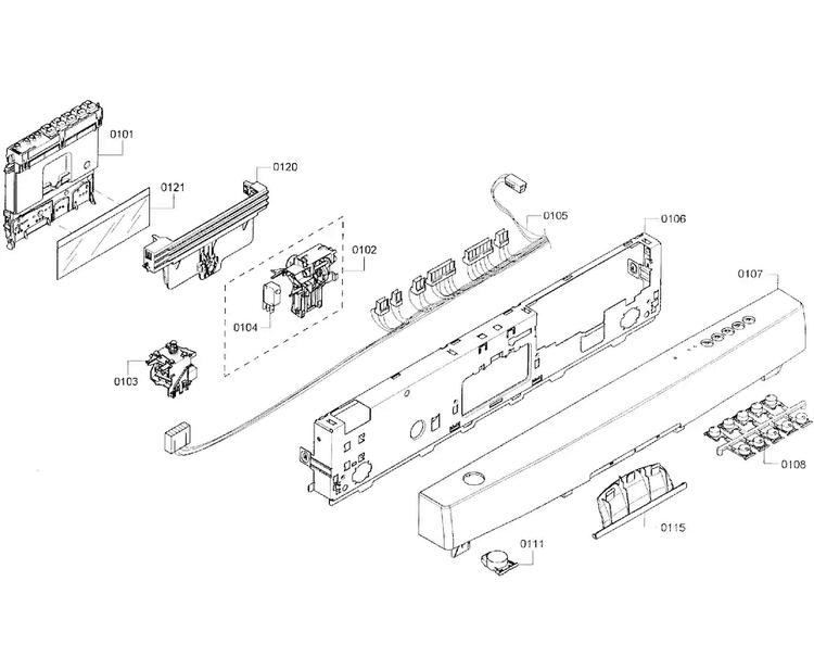 Control Panel Diagram and Parts List for SHE43R55UC 64 Bosch Dishwasher