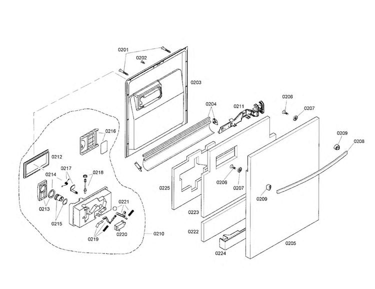 Door/dispenser Diagram and Parts List for SHX43M02UC 48 Bosch Dishwasher