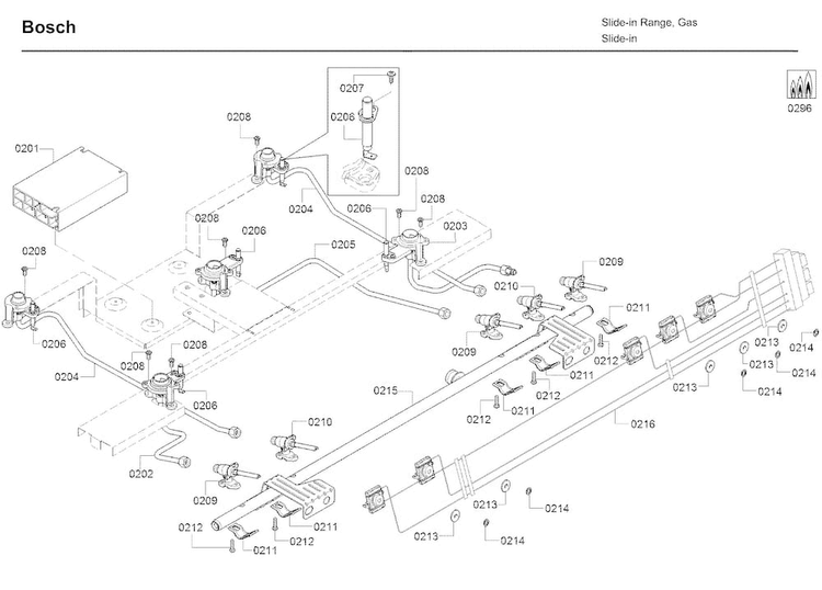 Valve Asy Diagram and Parts List for HDI8054U 05 Bosch Range