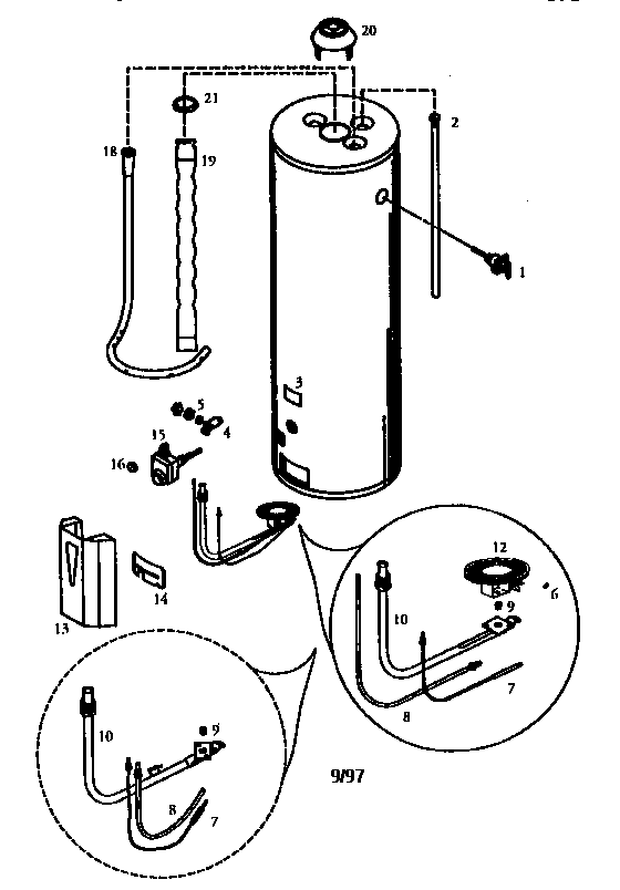 40 Gallon L.p. Diagram and Parts List for 153338960  Kenmore Water Heater