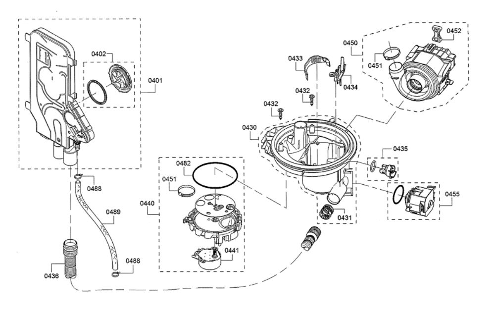 Water Inlet/Sump/Heat Pump Diagram and Parts List for SHEM63W55N 11 Bosch Dishwasher