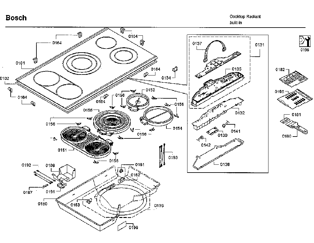 Cooktop Diagram and Parts List for NETP668SUC 01 Bosch Cooktop
