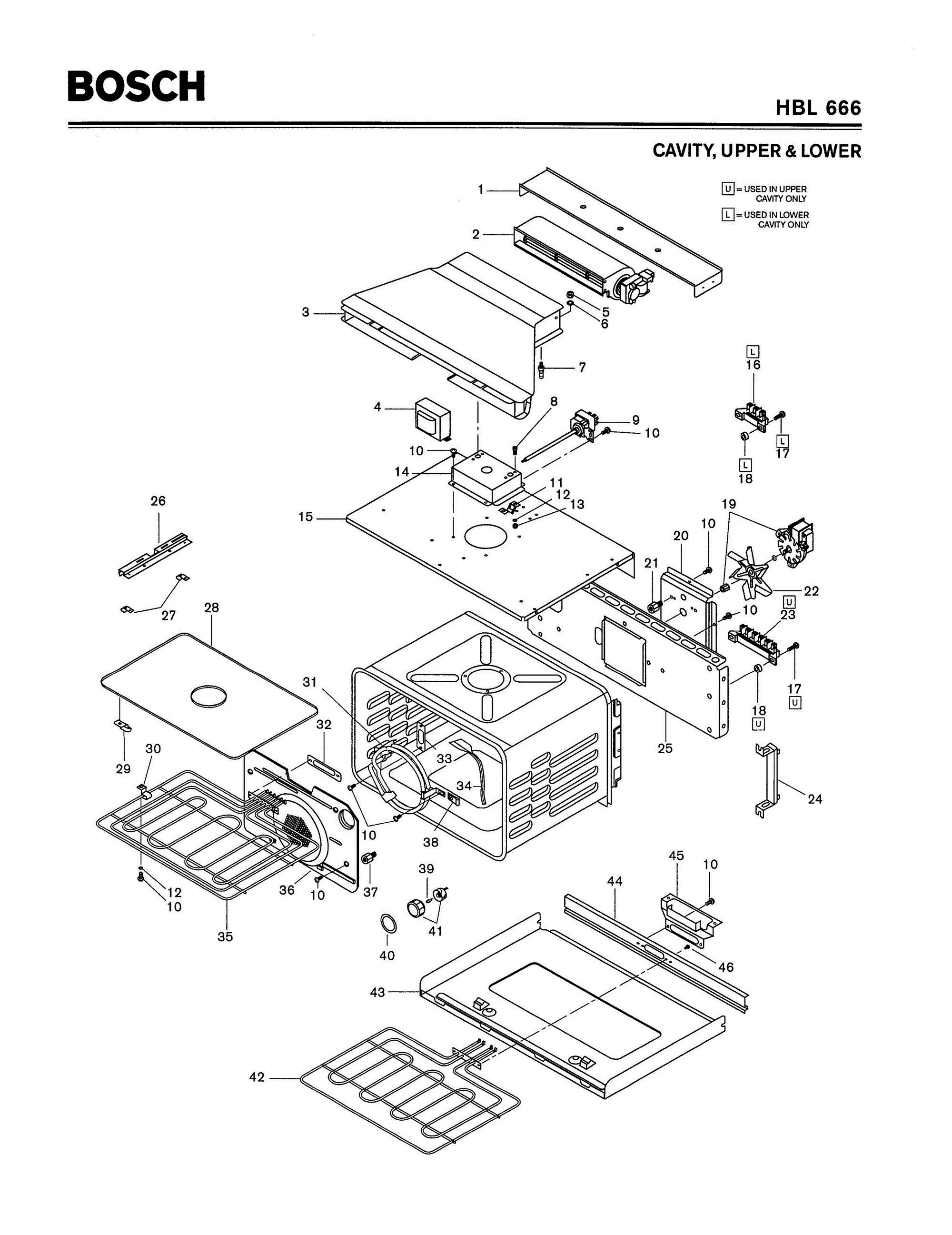 03 - CAVITY, UPPER & LOWER Diagram and Parts List for HBL666  Bosch Range