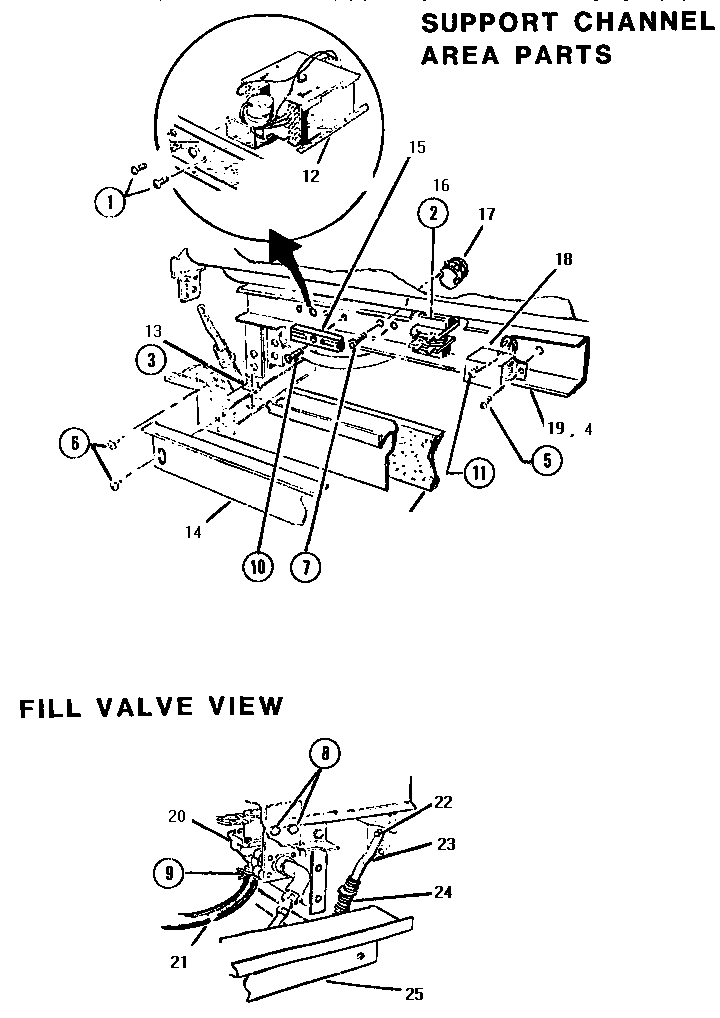 Support Channel & Fill Valve Diagram and Parts List for WCTD5500  Thermador Dishwasher