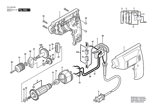 Bosch 6340type1 (F012634000) Diagram and Parts List for 6340 (TYPE 1)(F012634000) Bosch Cordless Drill