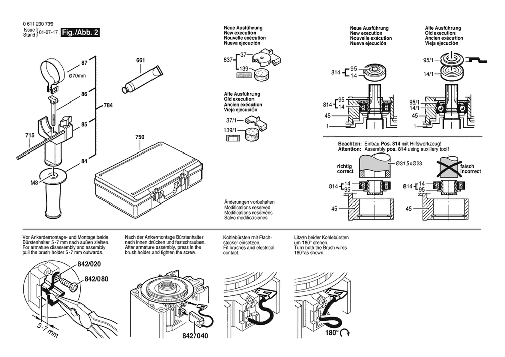 Section 2 Diagram and Parts List for GBH5-40DCE 0611230739 Bosch Hammer Drill