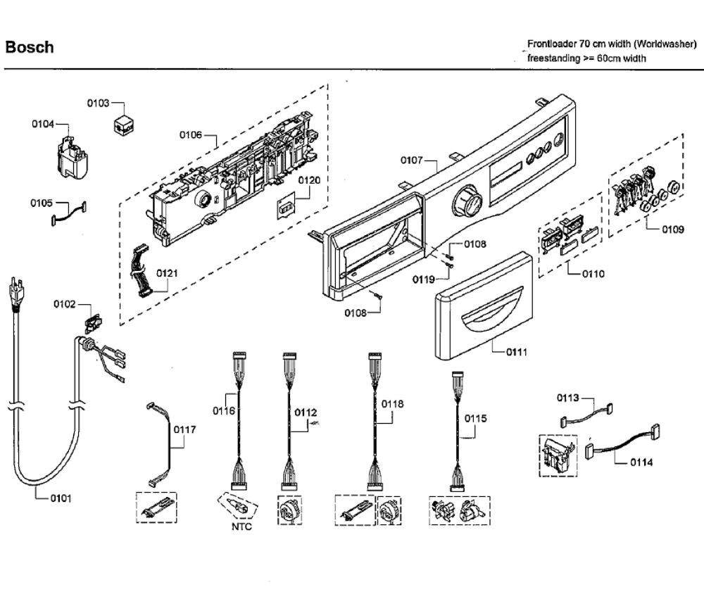Control Panel Diagram and Parts List for WFVC544CUC 24 Bosch Washer