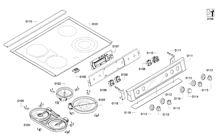 Cooktop Diagram and Parts List for HEI7052U 06 Bosch Range