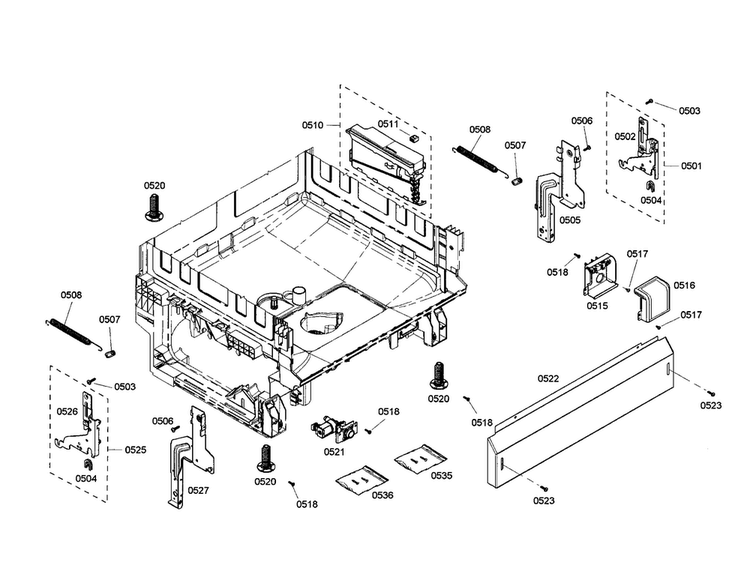 Base Diagram and Parts List for SHE4AM12UC 01 Bosch Dishwasher
