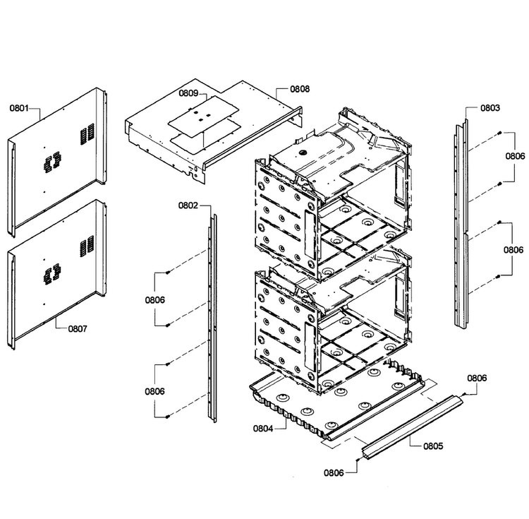 Cabinet Assy Diagram and Parts List for HBL3560UC 04 Bosch Wall Oven
