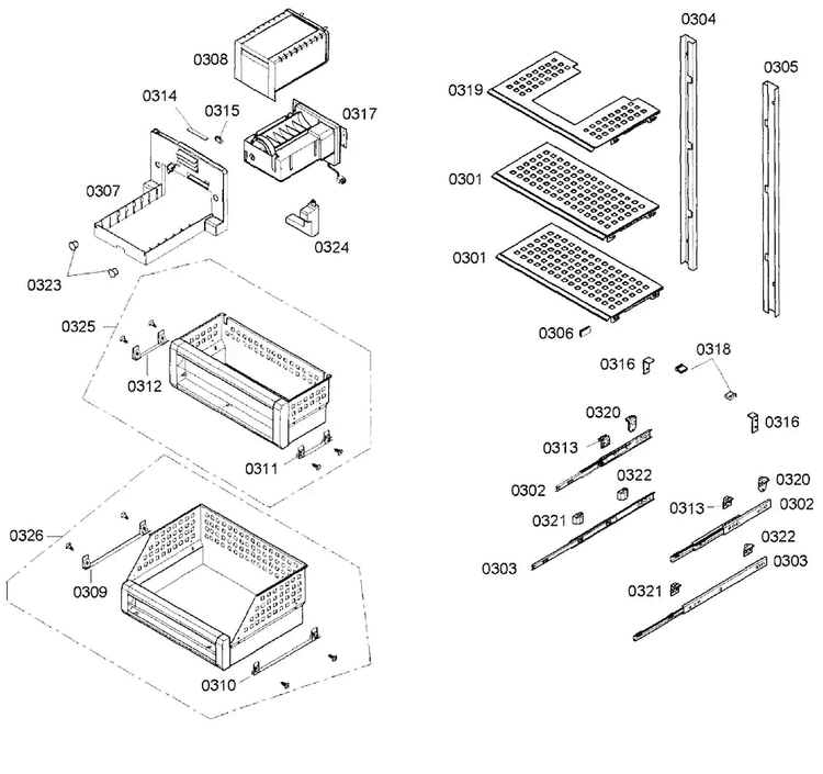 Shelfs Diagram and Parts List for T24ID80NRP 03 Thermador Freezer