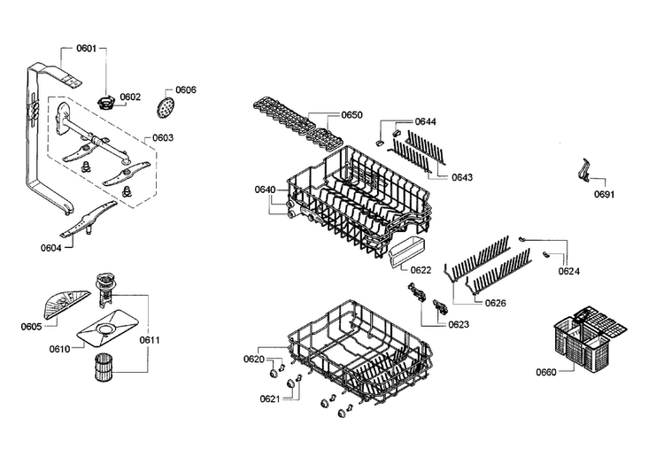 Rack Assy Diagram and Parts List for SPE5ES55UC 19 Bosch Dishwasher