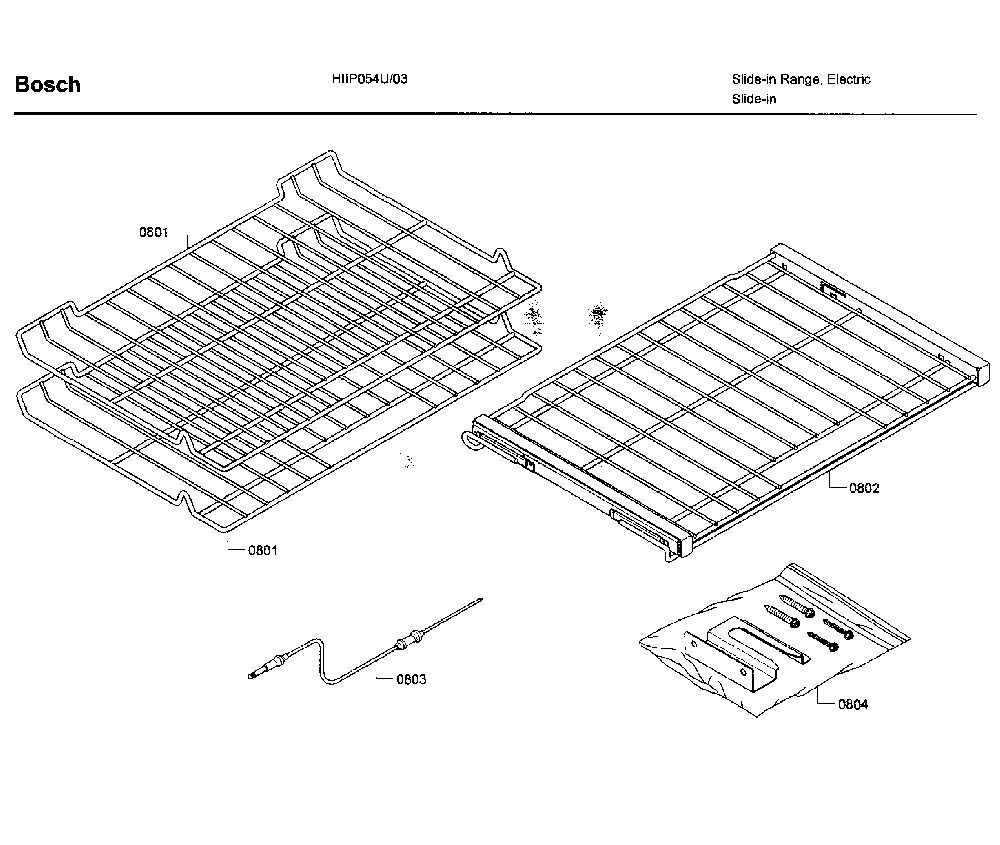 Rack Diagram and Parts List for HIIP054U 03 Bosch Range