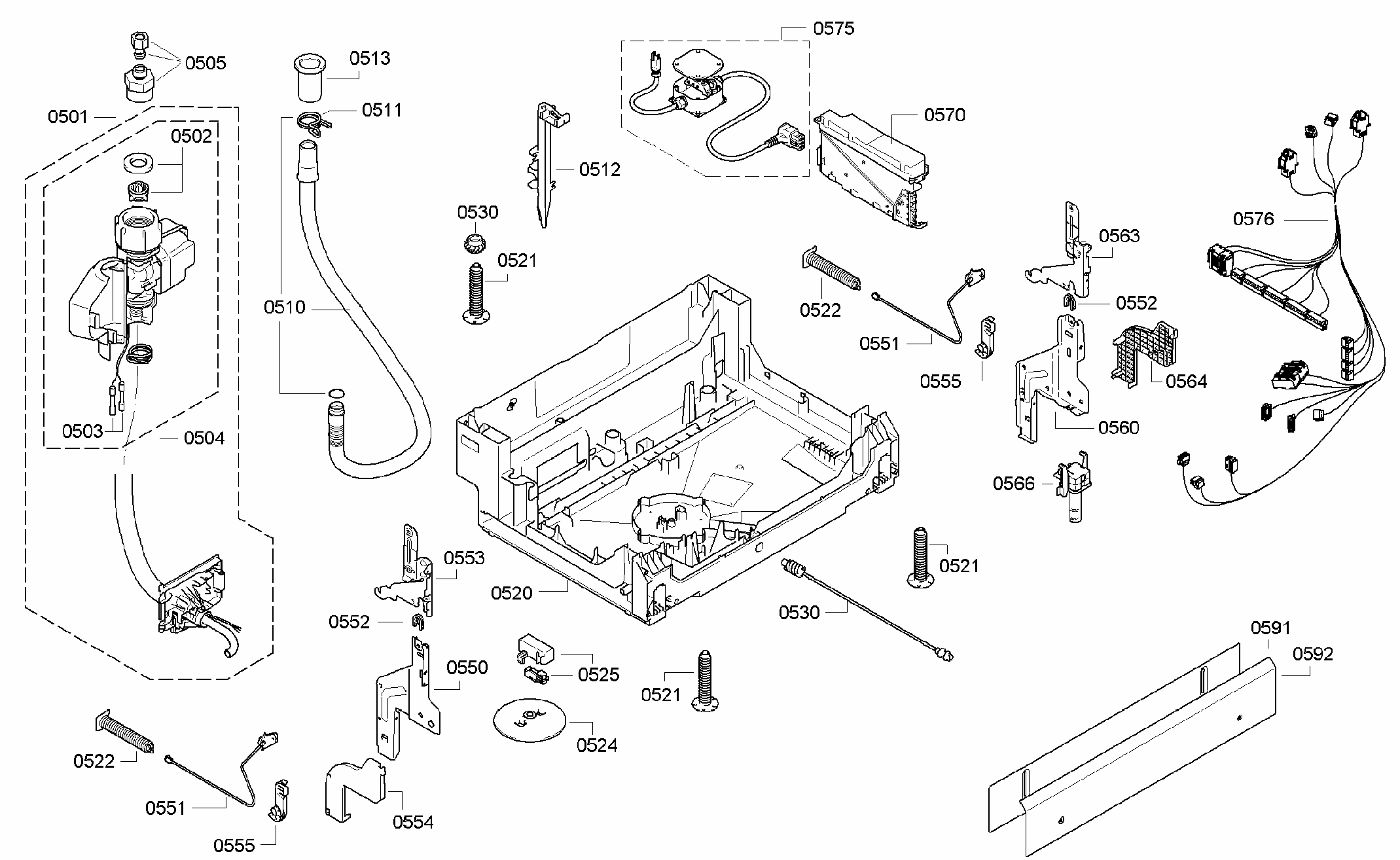Base Assy Diagram and Parts List for S47KMK35UC 25 Bosch Dishwasher