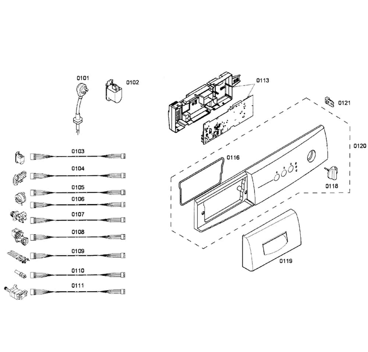Control Panel Diagram and Parts List for WAE20060UC 22 Bosch Washer