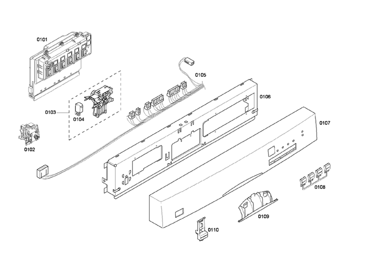 Control Panel Diagram and Parts List for SHE45C05UC 48 Bosch Dishwasher