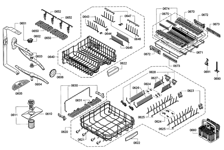 Rack Diagram and Parts List for SHE9PT55UC 82 Bosch Dishwasher