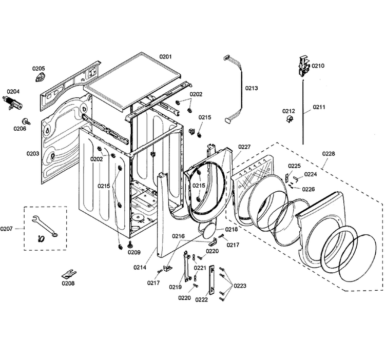 Cabinet/door Diagram and Parts List for WFMC2100UC 02 Bosch Washer