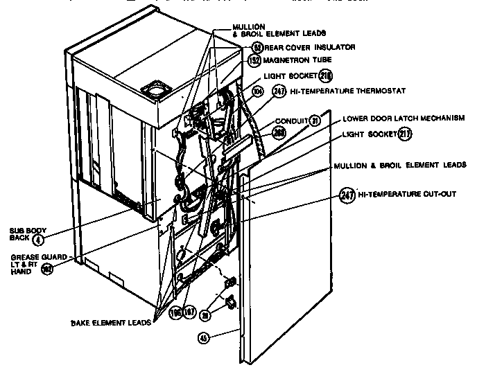Rear View Diagram and Parts List for CMT21  Thermador Microwave