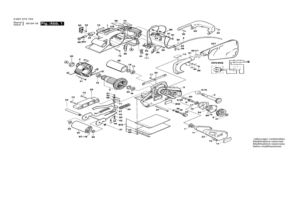 Section 1 Diagram and Parts List for 0601273734  Bosch Belt or Drum Sander