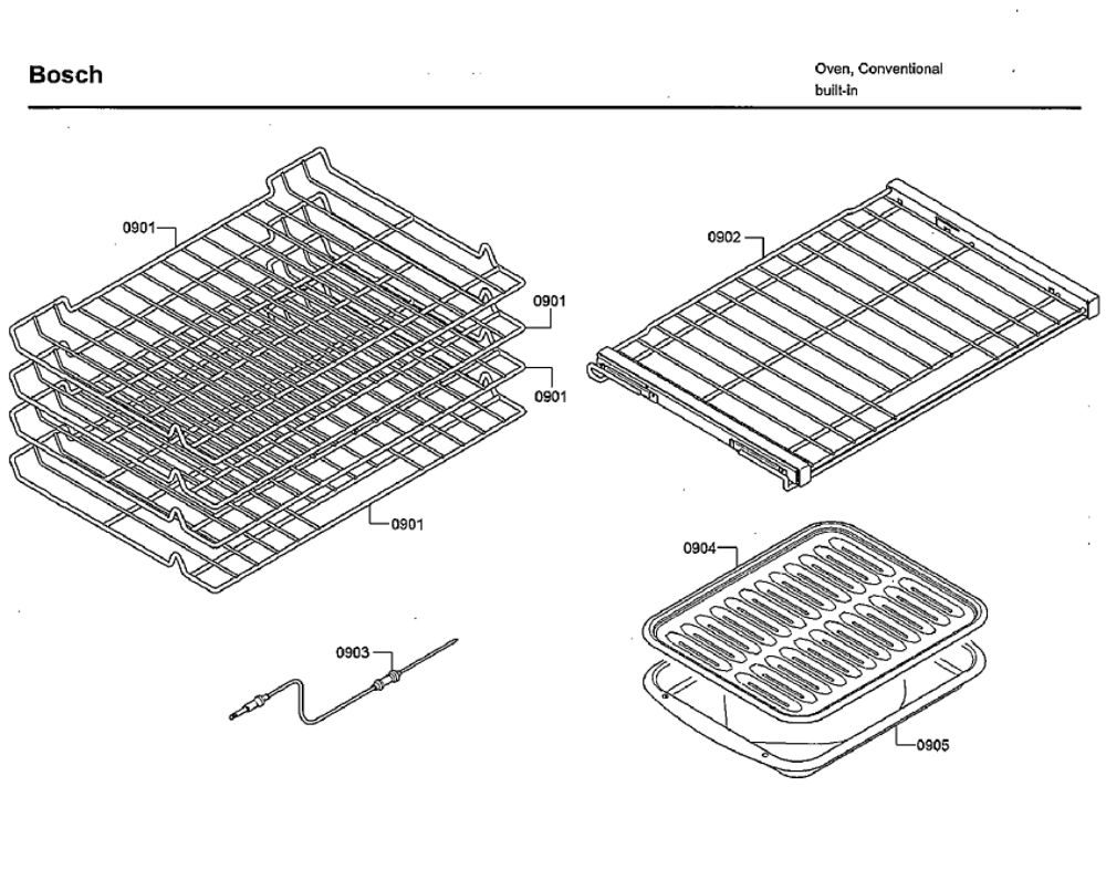 Rack Diagram and Parts List for HBLP651RUC 02 Bosch Wall Oven