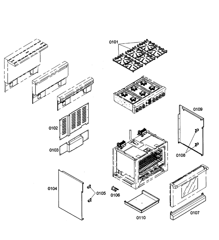 Cabinet Parts Diagram and Parts List for PD366BS 12 Thermador Range