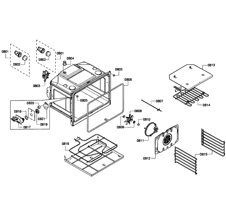 Oven Assy Diagram and Parts List for HBL5750UC 03 Bosch Microwave