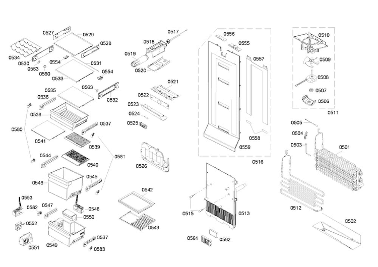 Refrigerator Diagram and Parts List for B22CS80SNS 02 Bosch Refrigerator
