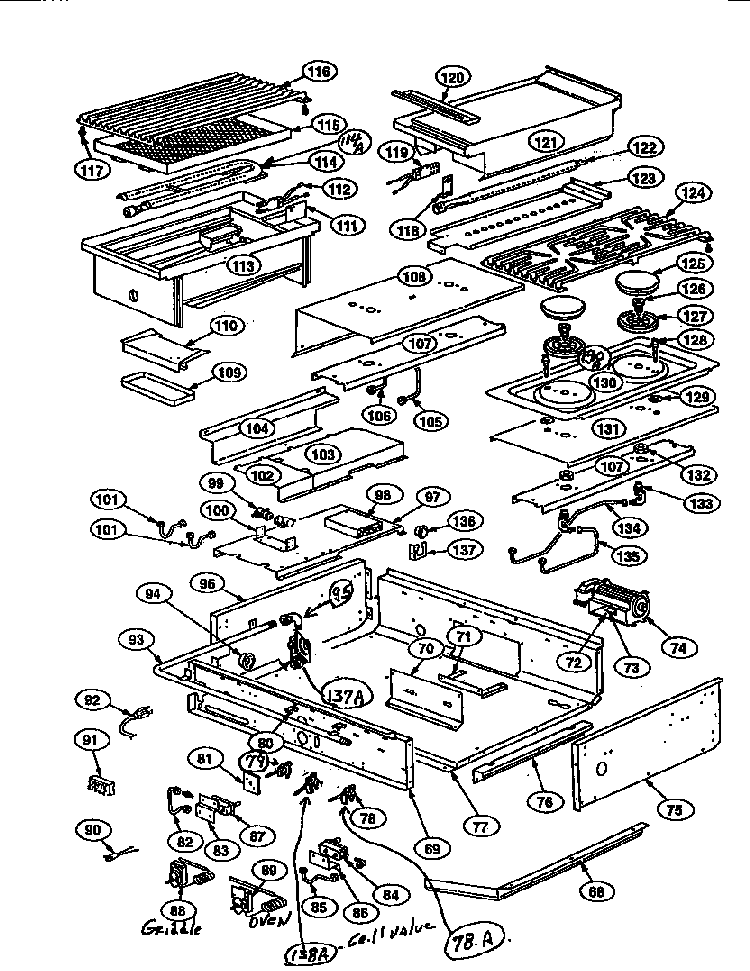 Cooktop Diagram and Parts List for PRSE366  Thermador Range