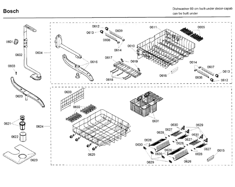 Rack Diagram and Parts List for SHE99C05UC 46 Bosch Dishwasher