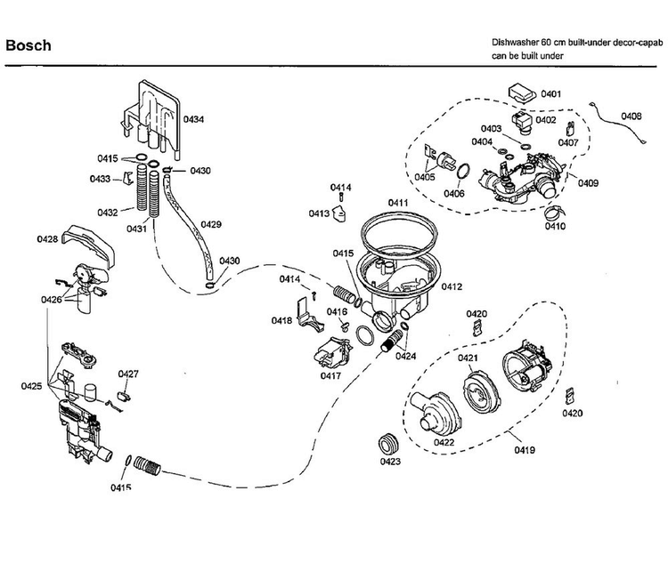 Pump Diagram and Parts List for SHE66C02UC 36 Bosch Dishwasher