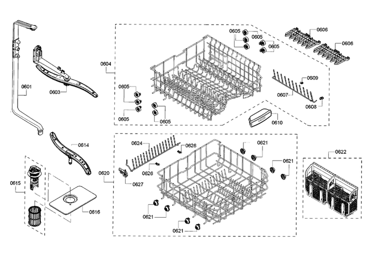 Rack Assy Diagram and Parts List for SHX3AR75UC 19 Bosch Dishwasher
