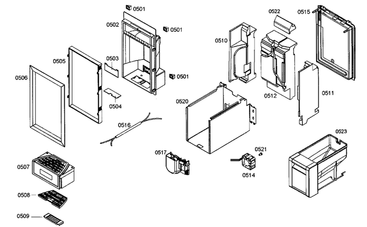Icemaker Diagram and Parts List for B18ID80NRP 01 Bosch Freezer