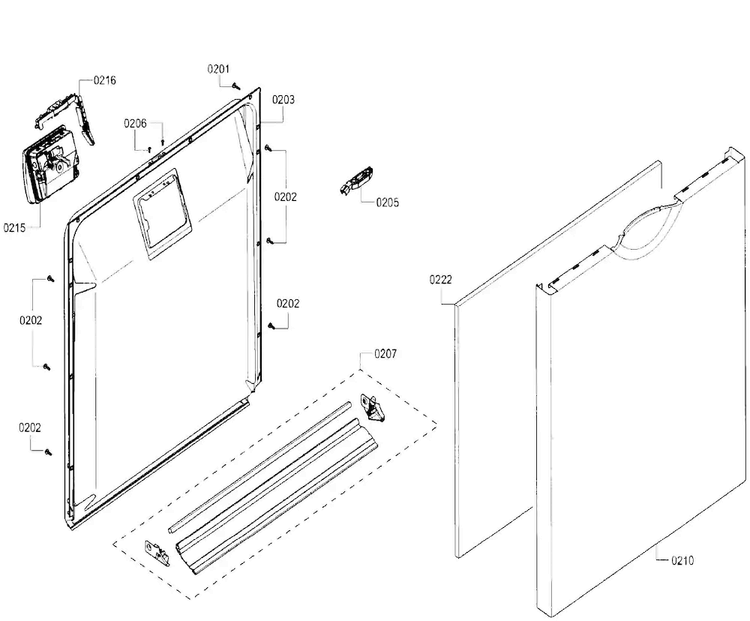 Door Assy Diagram and Parts List for SHE3ARF6UC 21 Bosch Dishwasher
