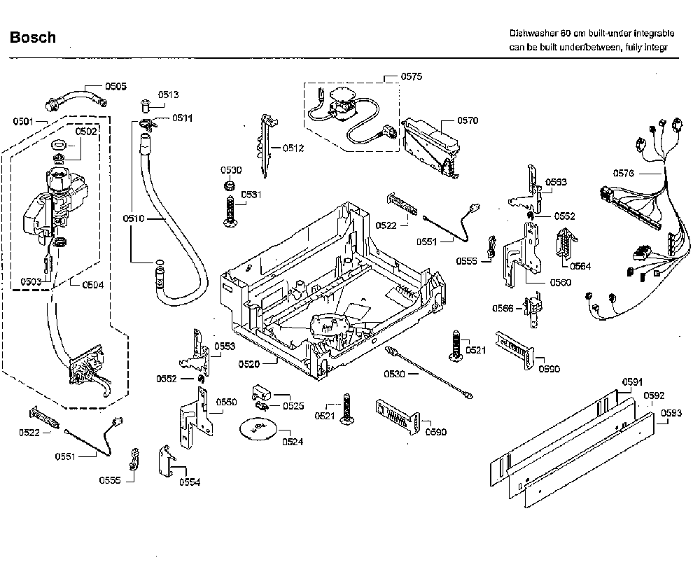 Base Diagram and Parts List for SHV9PT53UC B3 Bosch Dishwasher