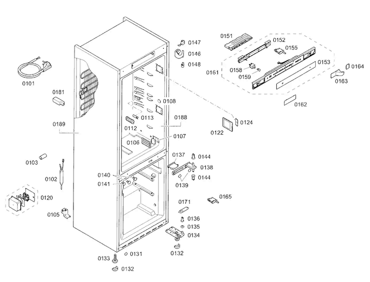 Cabinet Diagram and Parts List for B10CB80NVS 01 Bosch Refrigerator